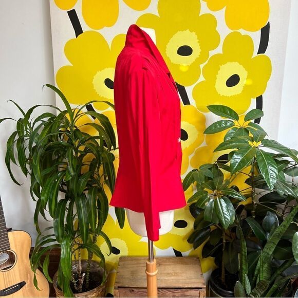 Killer Cherry Red Vintage 1980s Pearl Button Peplum Blazer Jacket Blouse - Picture 2 of 6